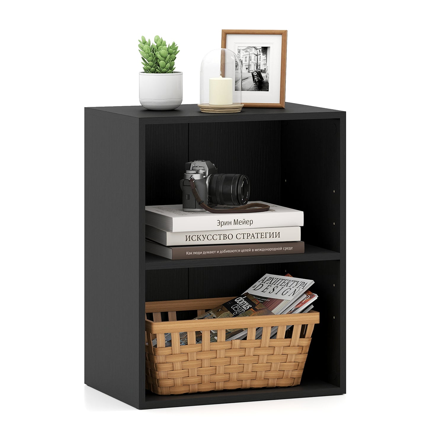 2-Cube Bookcase Floor Standing Open Bookshelf with 5-Position Adjustable Shelf, Black Bookcases at Gallery Canada