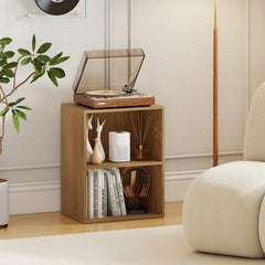 2-Cube Bookcase Floor Standing Open Bookshelf with 5-Position Adjustable Shelf, Natural