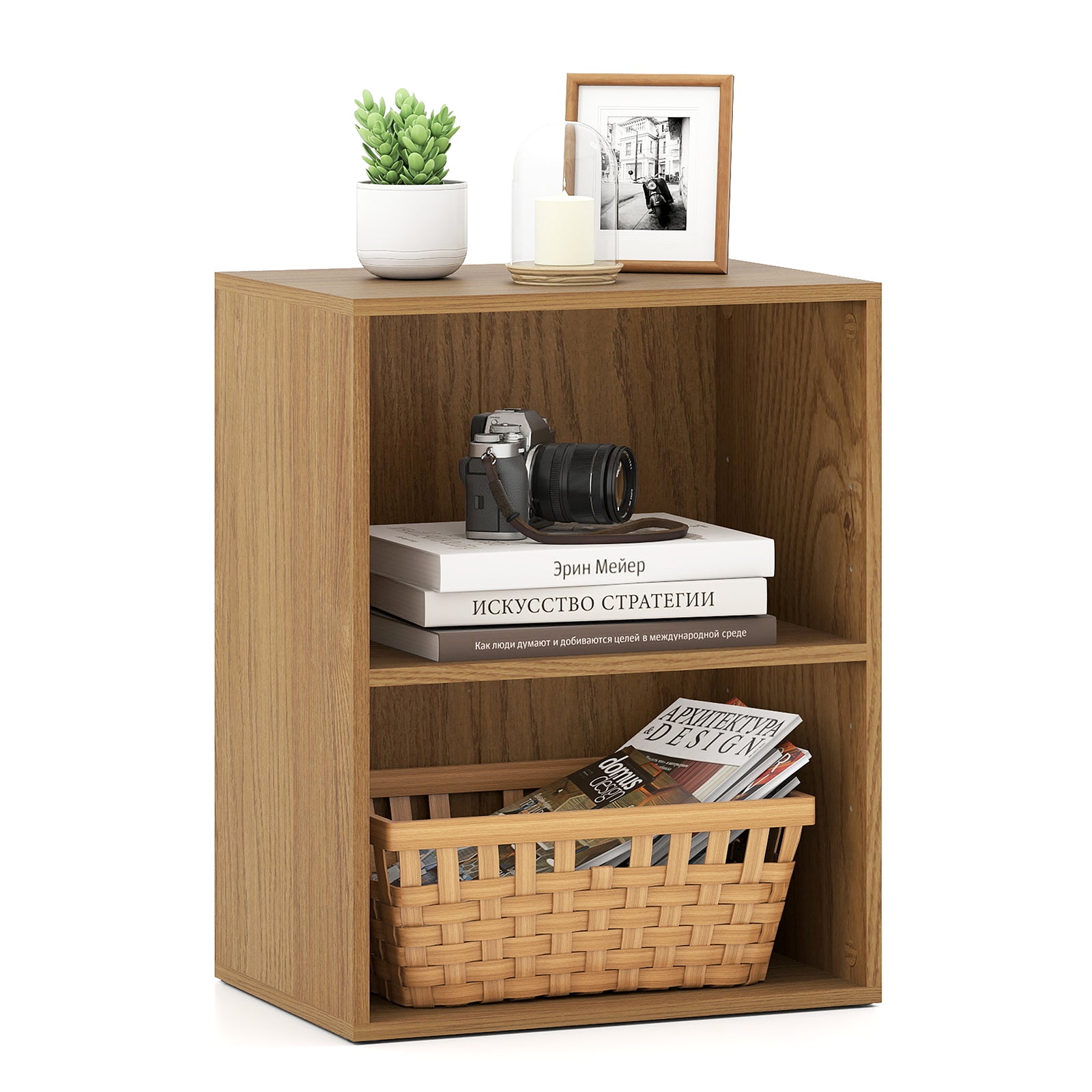 2-Cube Bookcase Floor Standing Open Bookshelf with 5-Position Adjustable Shelf, Natural Bookcases at Gallery Canada