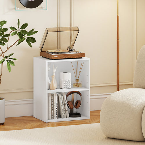 2-Cube Bookcase Floor Standing Open Bookshelf with 5-Position Adjustable Shelf, White