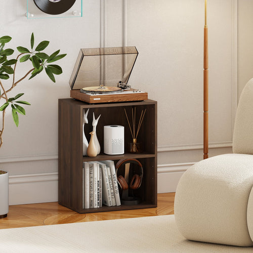 2-Cube Bookcase, 5-Position Adjustable Shelf, Dark Walnut
