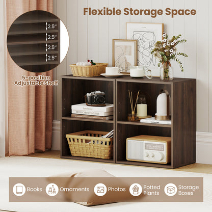 2-Cube Bookcase, 5-Position Adjustable Shelf, Dark Walnut