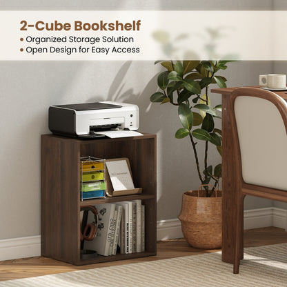 2-Cube Bookcase, 5-Position Adjustable Shelf, Dark Walnut