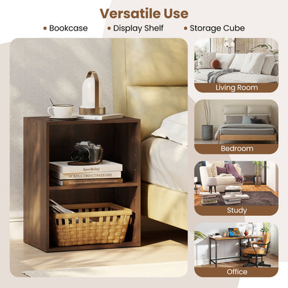 2-Cube Bookcase, 5-Position Adjustable Shelf, Dark Walnut