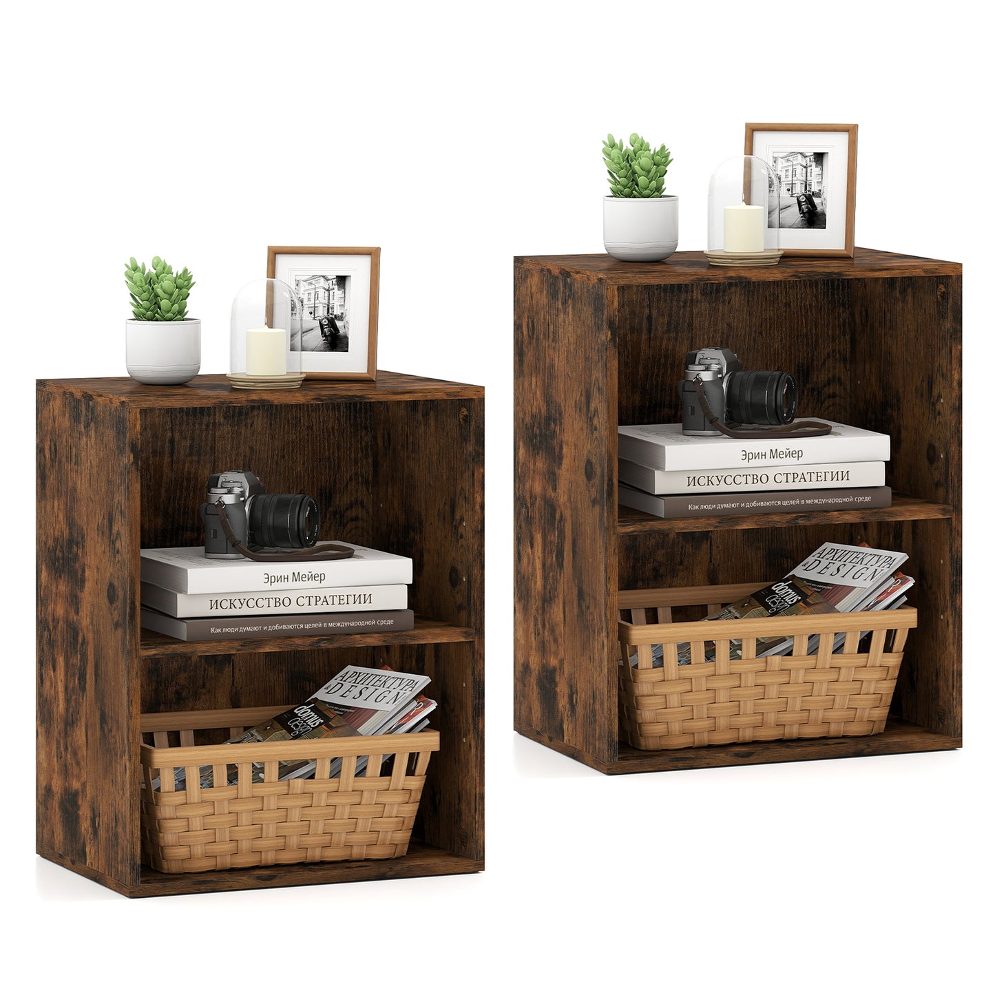 2-Cube Bookcase Set of 2 Floor Standing Open Bookshelf w/ 5-Position Adjustable Shelf, Brown Bookcases Brown at Gallery Canada