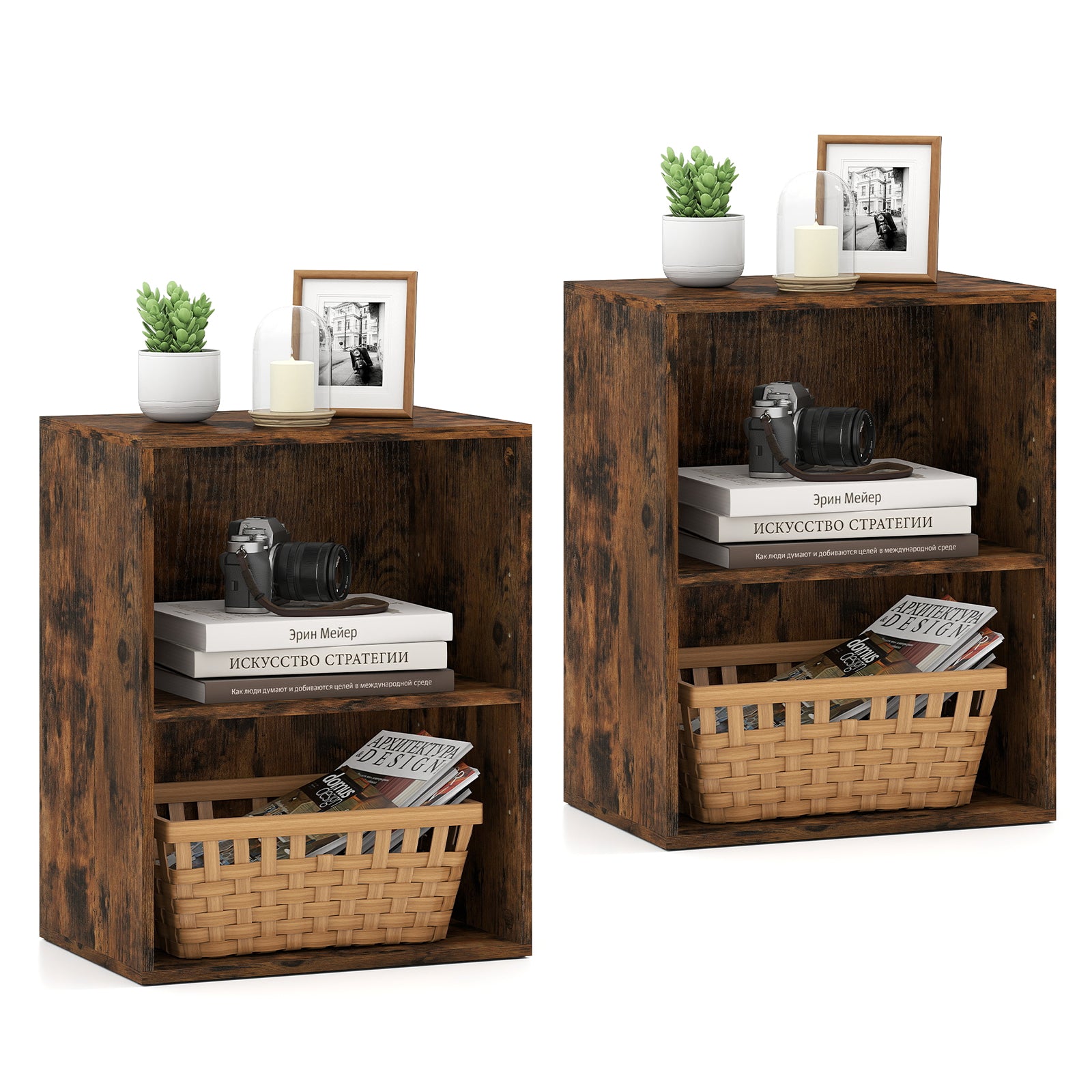 2-Cube Bookcase Set of 2 Floor Standing Open Bookshelf w/ 5-Position Adjustable Shelf, Brown Bookcases Brown at Gallery Canada