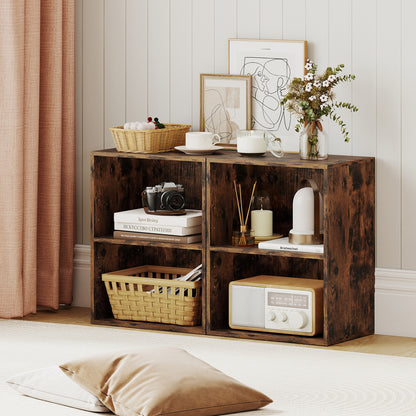 2-Cube Bookcase Set of 2 Floor Standing Open Bookshelf w/ 5-Position Adjustable Shelf, Brown Bookcases at Gallery Canada