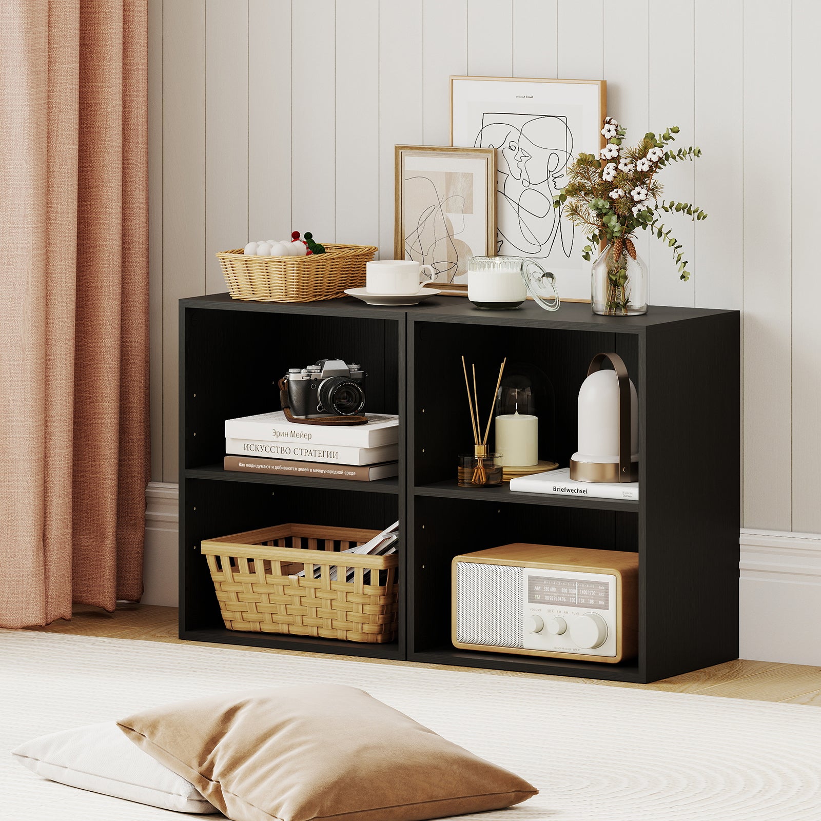 2-Cube Bookcase Set of 2 Floor Standing Open Bookshelf w/ 5-Position Adjustable Shelf, Black Bookcases at Gallery Canada