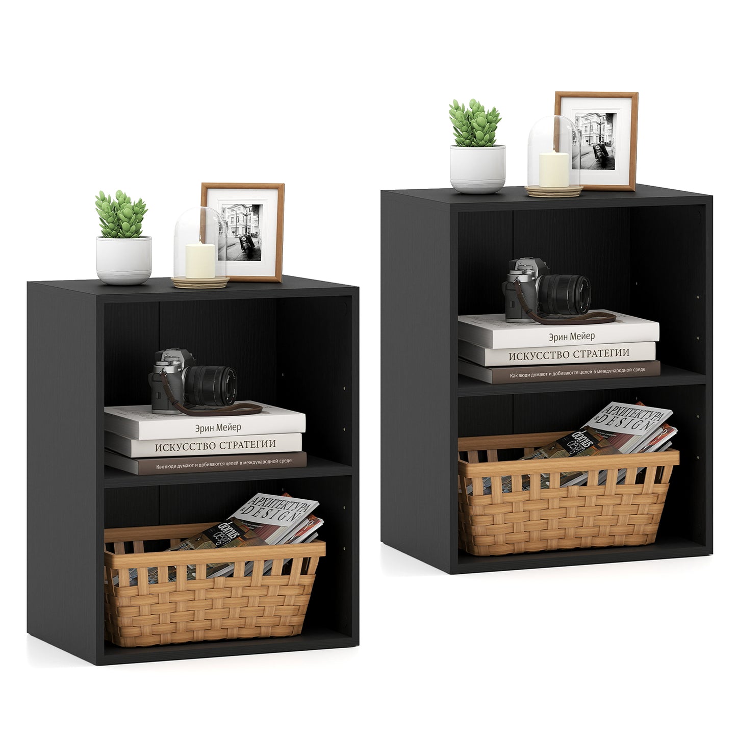 2-Cube Bookcase Set of 2 Floor Standing Open Bookshelf w/ 5-Position Adjustable Shelf, Black Bookcases Black at Gallery Canada