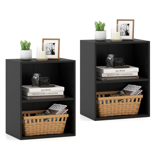 2-Cube Bookcase Set of 2 Floor Standing Open Bookshelf w/ 5-Position Adjustable Shelf, Black