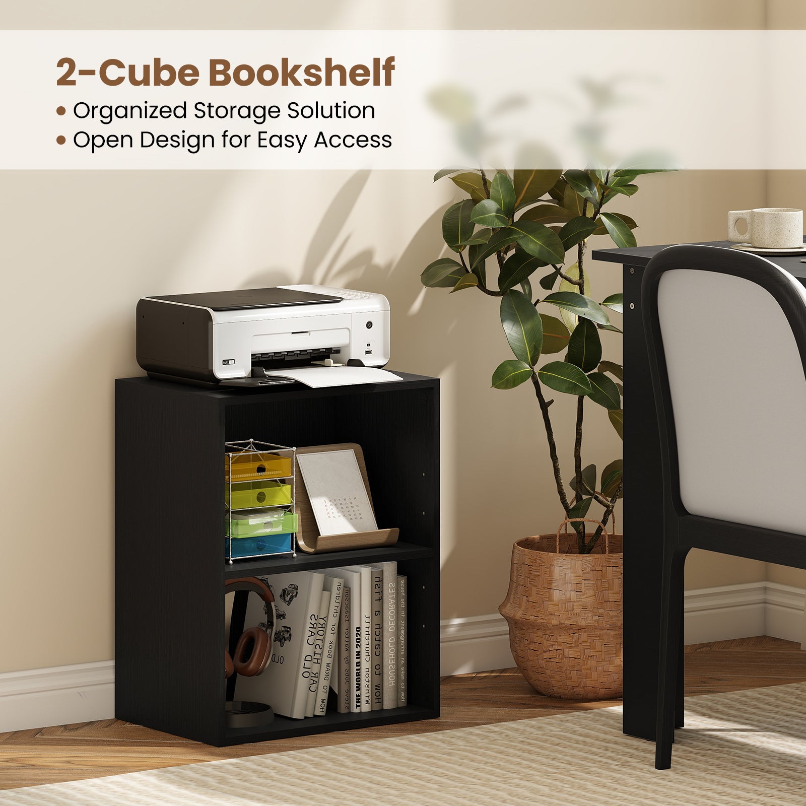 2-Cube Bookcase Set of 2 Floor Standing Open Bookshelf w/ 5-Position Adjustable Shelf, Black Bookcases at Gallery Canada
