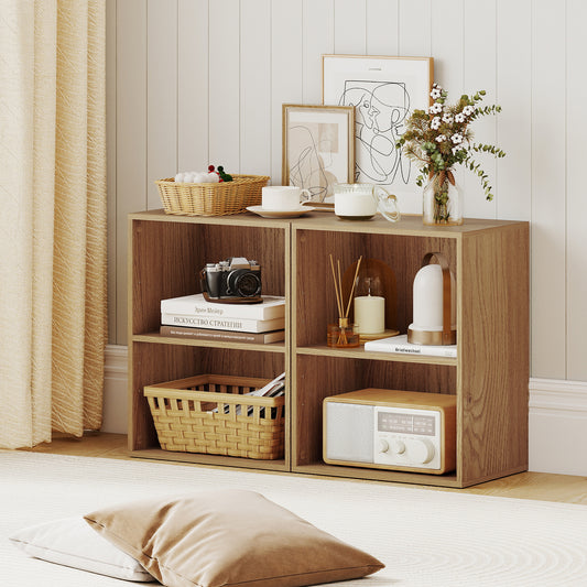 2-Cube Bookcase Set of 2 Floor Standing Open Bookshelf w/ 5-Position Adjustable Shelf, Natural Bookcases Natural at Gallery Canada