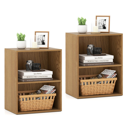 2-Cube Bookcase Set of 2 Floor Standing Open Bookshelf w/ 5-Position Adjustable Shelf, Natural