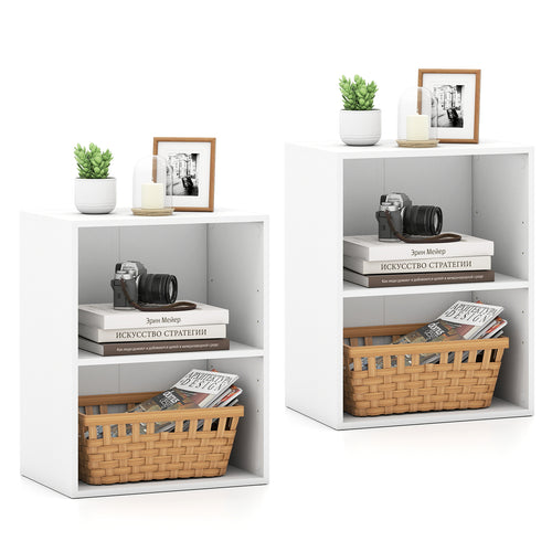 2-Cube Bookcase Set of 2 Floor Standing Open Bookshelf w/ 5-Position Adjustable Shelf, White