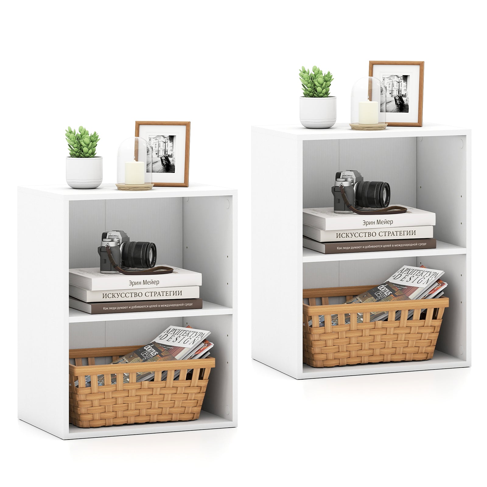 2-Cube Bookcase Set of 2 Floor Standing Open Bookshelf w/ 5-Position Adjustable Shelf, White Bookcases at Gallery Canada