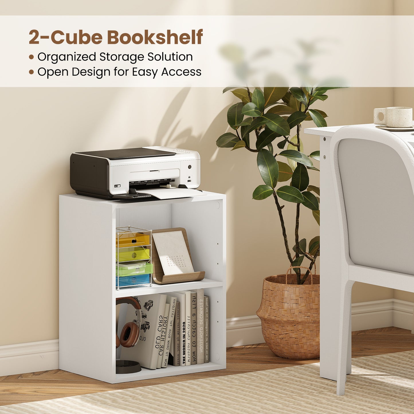2-Cube Bookcase Set of 2 Floor Standing Open Bookshelf w/ 5-Position Adjustable Shelf, White Bookcases at Gallery Canada
