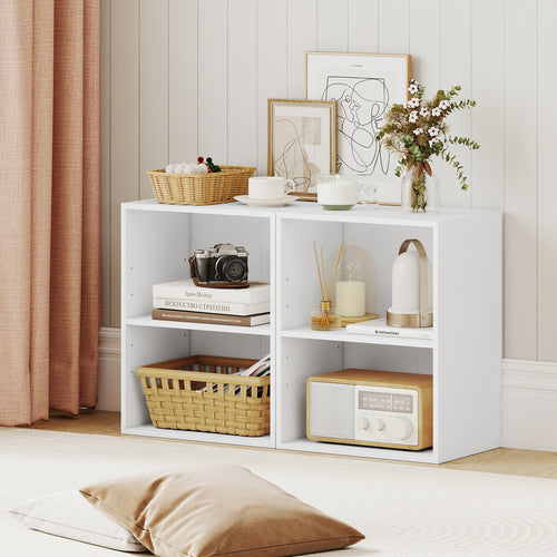 2-Cube Bookcase Set of 2 Floor Standing Open Bookshelf w/ 5-Position Adjustable Shelf, White