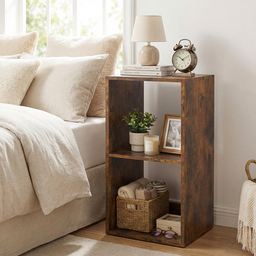 2 Cube Bookshelf with Back Guardrail for Living Room Bedroom, Rustic Brown