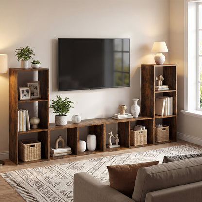 2 Cube Bookshelf with Back Guardrail for Living Room Bedroom, Rustic Brown Bookcases at Gallery Canada