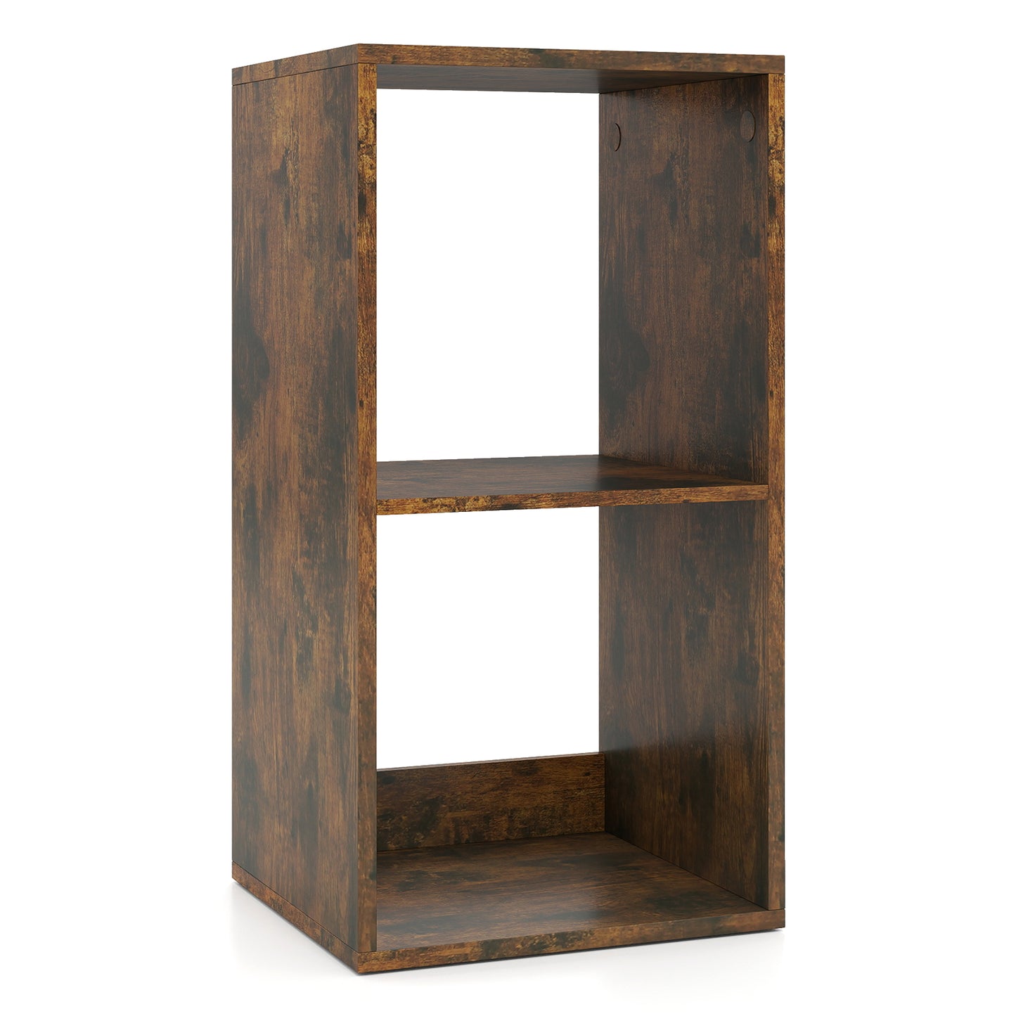 2 Cube Bookshelf with Back Guardrail for Living Room Bedroom, Rustic Brown Bookcases at Gallery Canada