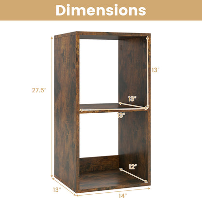2 Cube Bookshelf with Back Guardrail for Living Room Bedroom, Rustic Brown Bookcases at Gallery Canada