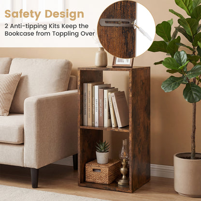 2 Cube Bookshelf with Back Guardrail for Living Room Bedroom, Rustic Brown Bookcases at Gallery Canada