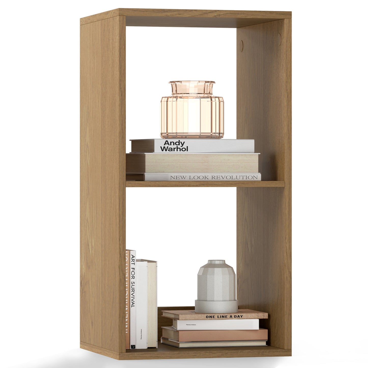 2 Cube Bookshelf with Back Guardrail for Living Room Bedroom, Natural Bookcases Natural at Gallery Canada
