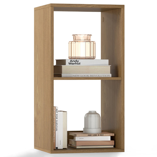 2 Cube Bookshelf with Back Guardrail for Living Room Bedroom, Natural