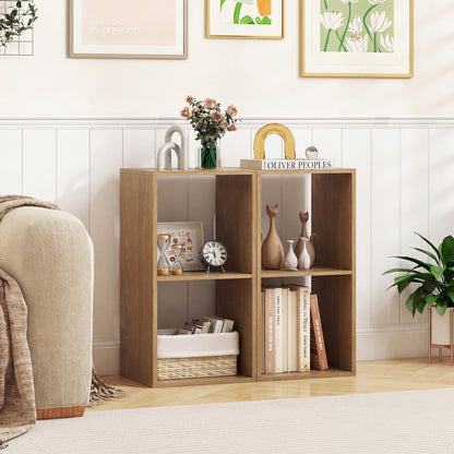 2 Cube Bookshelf with Back Guardrail for Living Room Bedroom, Natural Bookcases at Gallery Canada