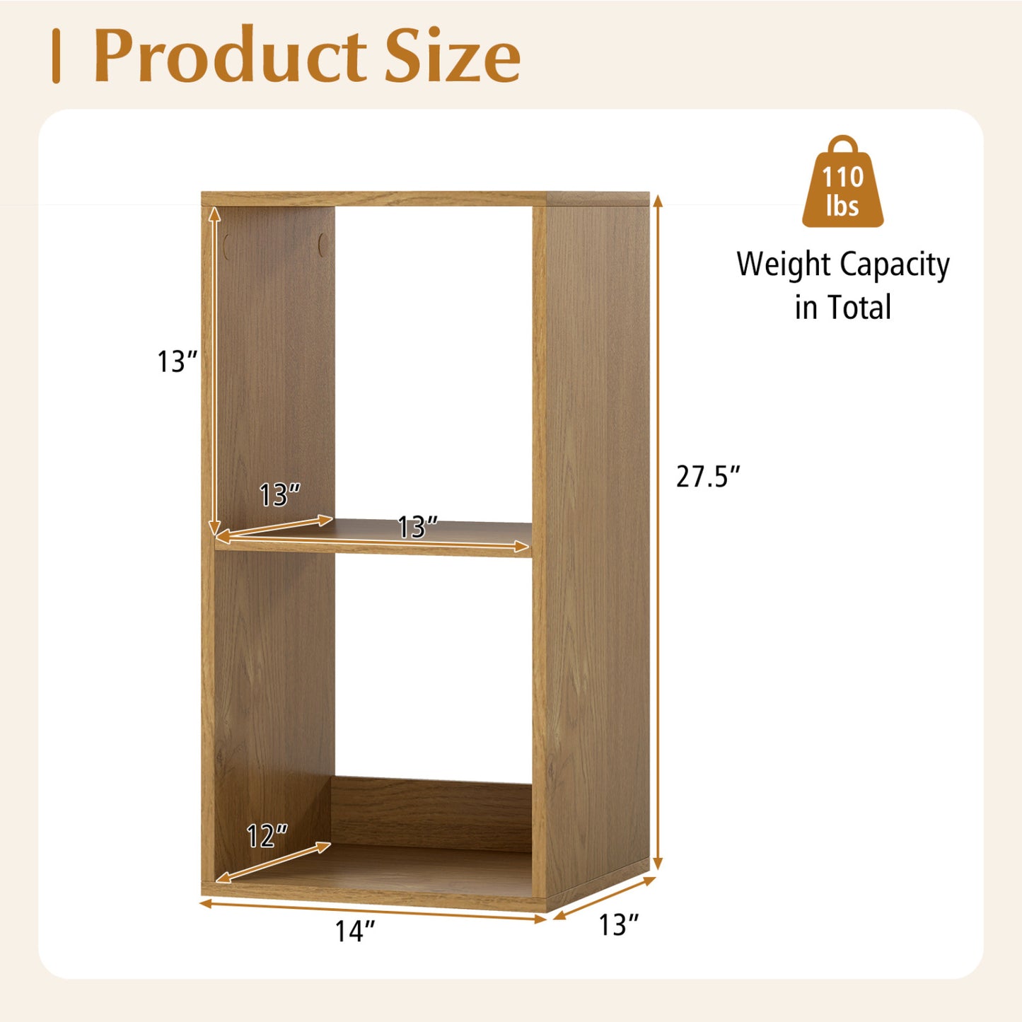 2 Cube Bookshelf with Back Guardrail for Living Room Bedroom, Natural Bookcases at Gallery Canada