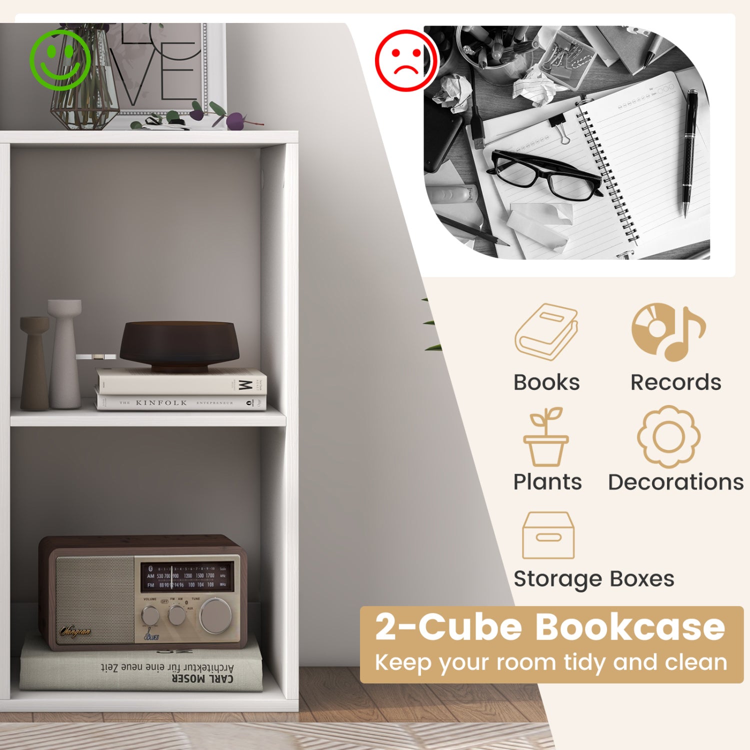 2 Cube Bookshelf, Living Room Bedroom, White Bookcases at Gallery Canada