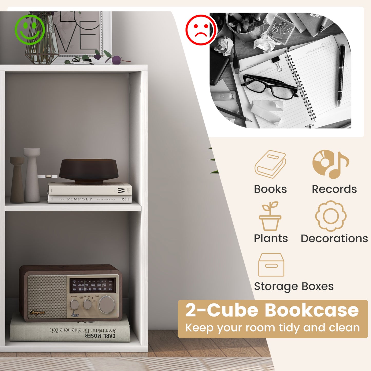 2 Cube Bookshelf, Living Room Bedroom, White Bookcases at Gallery Canada