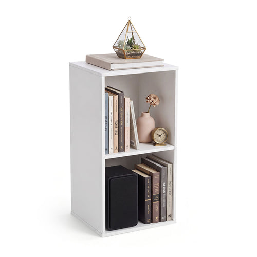 Freestanding 2-Cube Bookshelf, 2 Compartments, Anti-Tipping, White