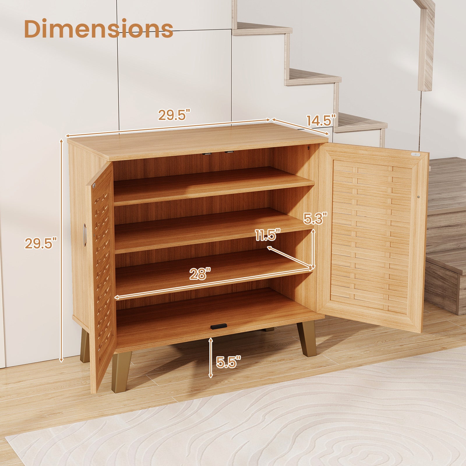 2-Door 4-Tier Shoe Cabinet, Ventilated Woven Doors, Teak Shoe Racks & Storage Benches at Gallery Canada
