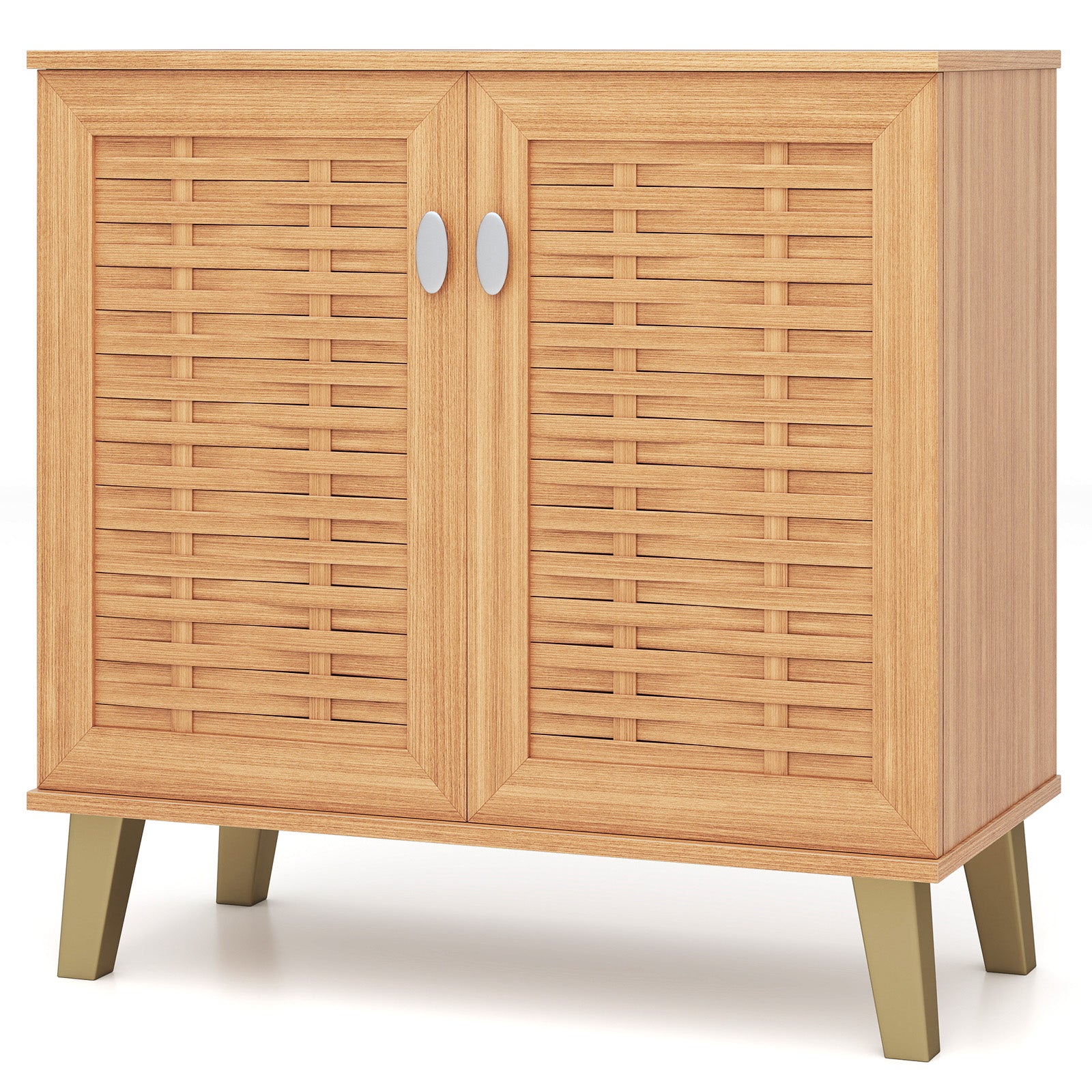 2-Door 4-Tier Shoe Cabinet, Ventilated Woven Doors, Teak Shoe Racks & Storage Benches Teak at Gallery Canada