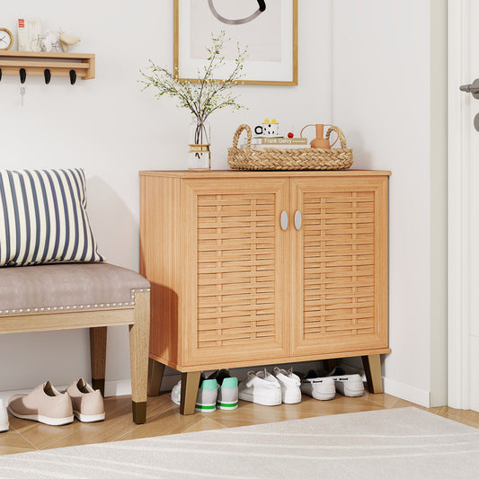 2-Door 4-Tier Shoe Cabinet, Ventilated Woven Doors, Teak Shoe Racks & Storage Benches Teak at Gallery Canada