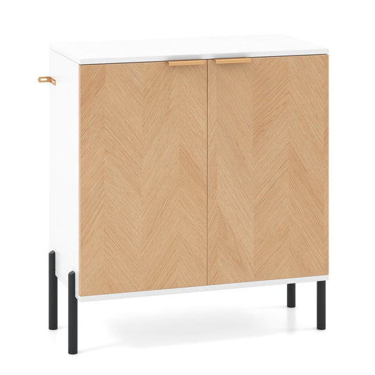 2-Door Buffet Cabinet With Shelf, Metal Legs, Natural Wood, White Sideboards Cabinets & Buffets Natural & White at Gallery Canada