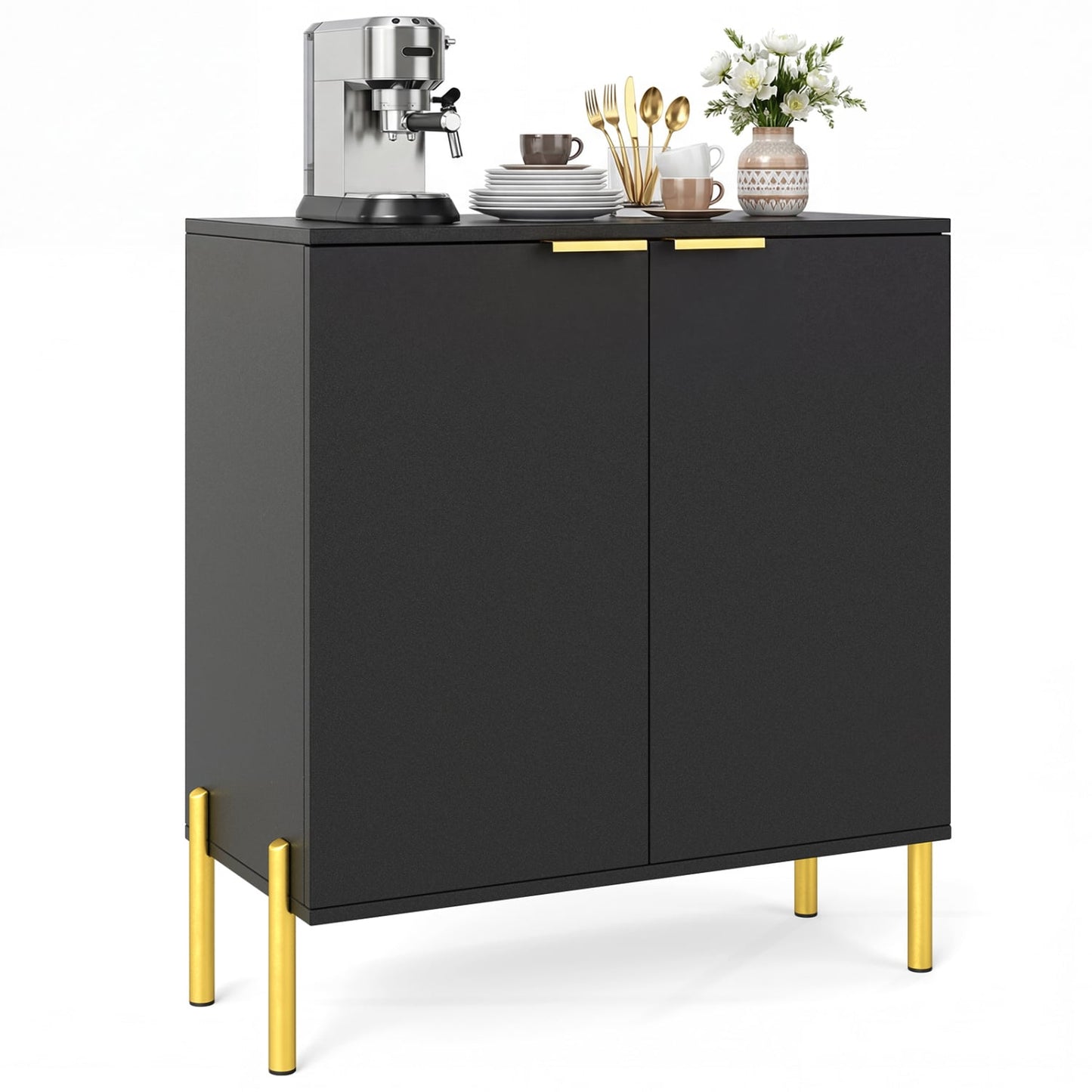 2-Door Buffet Cabinet With Shelf, Metal Legs, Black Sideboards Cabinets & Buffets Black at Gallery Canada