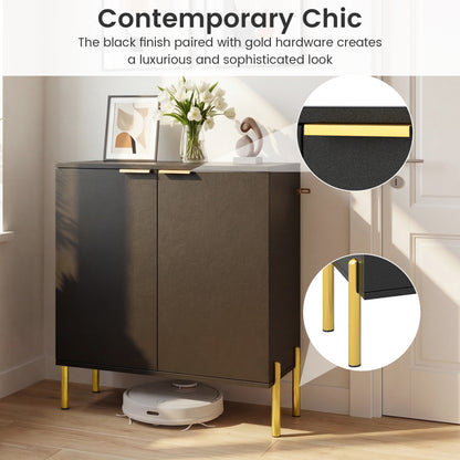 2-Door Buffet Cabinet With Shelf, Metal Legs, Black Sideboards Cabinets & Buffets at Gallery Canada