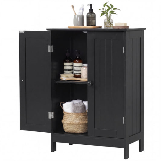 2-Door Freee-Standing Bathroom Cabinet with Shelf, Black Floor Cabinets Black at Gallery Canada