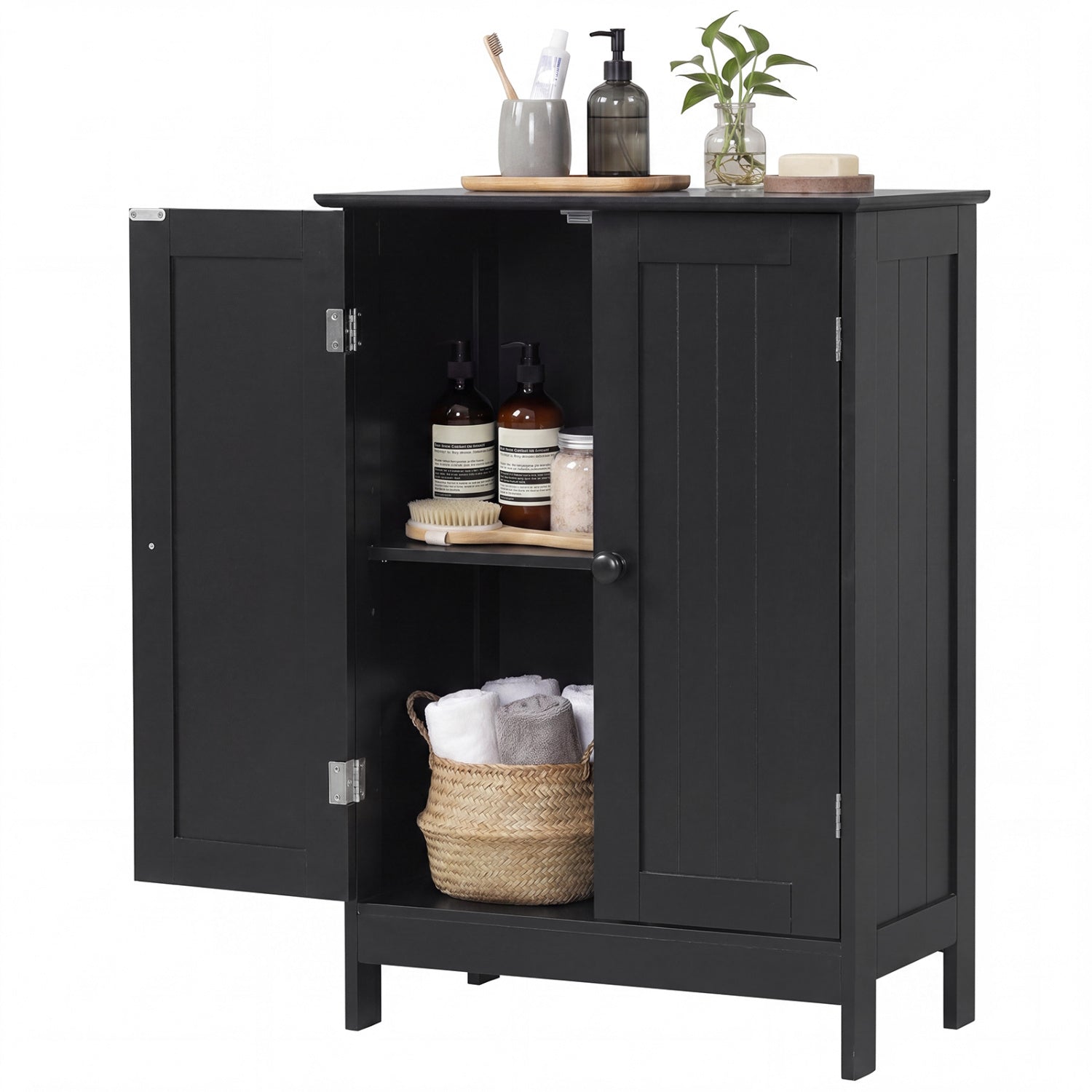 2-Door Freee-Standing Bathroom Cabinet with Shelf, Black Floor Cabinets at Gallery Canada