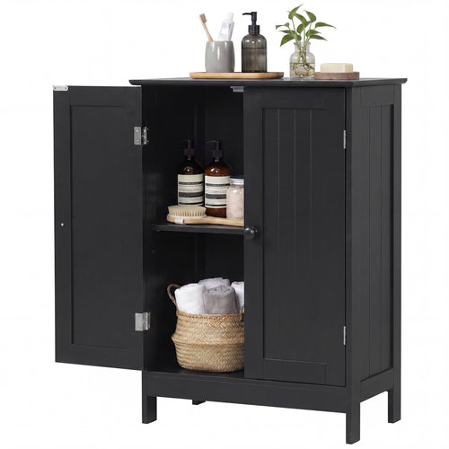 2-Door Freee-Standing Bathroom Cabinet with Shelf, Black