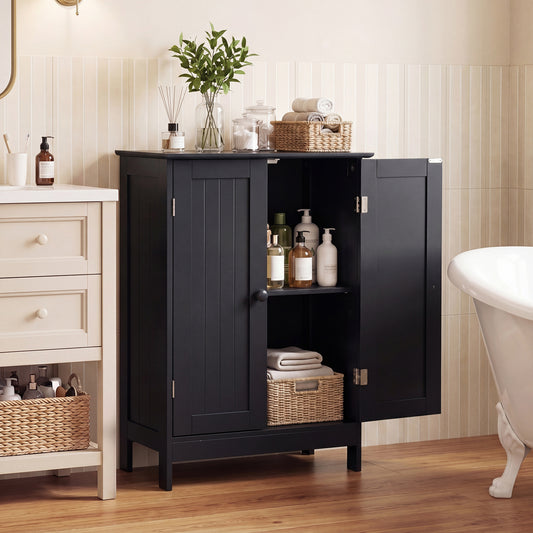 2-Door Freee-Standing Bathroom Cabinet with Shelf, Black Floor Cabinets Black at Gallery Canada
