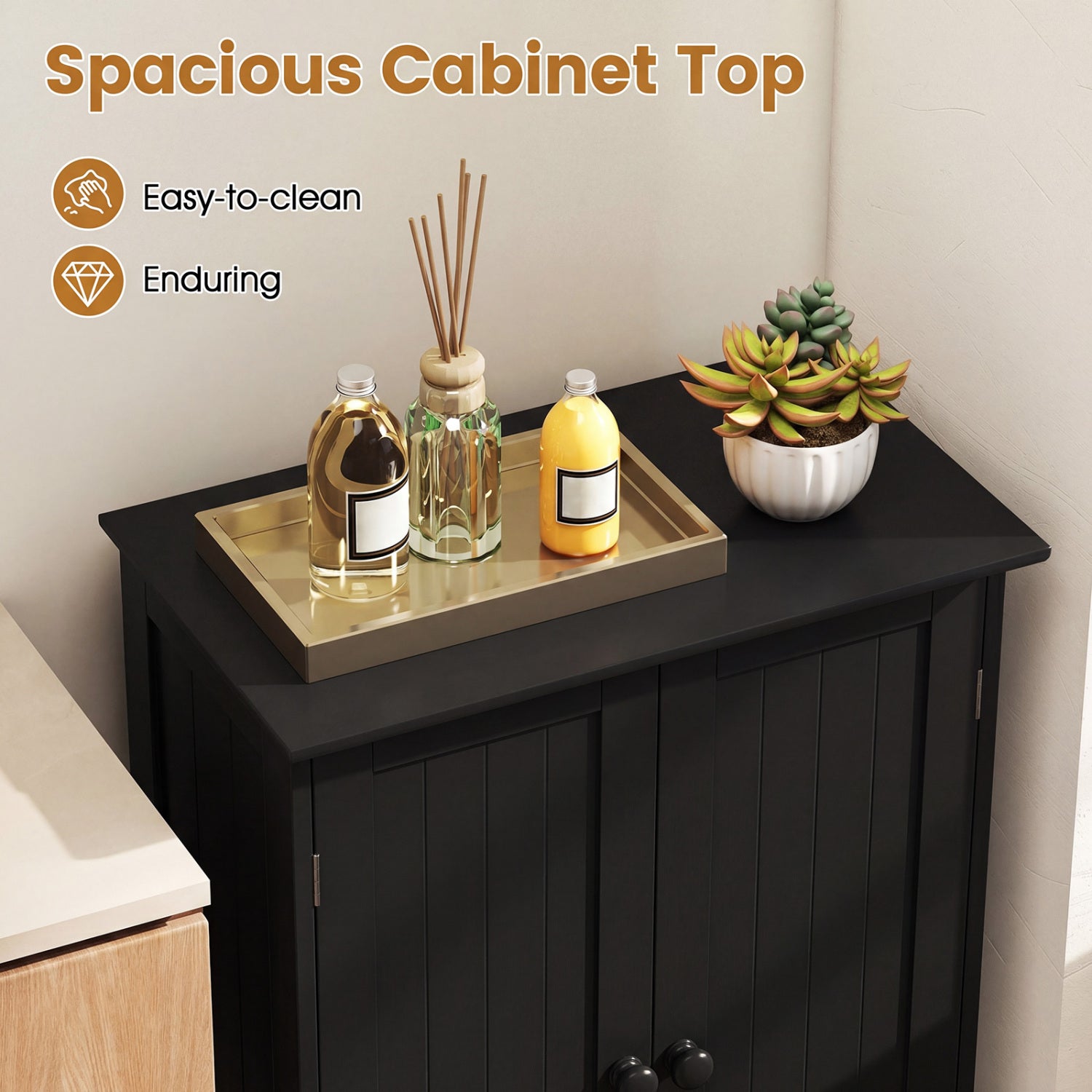 2-Door Freee-Standing Bathroom Cabinet with Shelf, Black Floor Cabinets at Gallery Canada