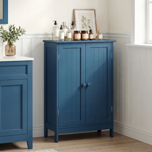 2-Door Freestanding Wooden Bathroom Cabinet, Adjustable Shelf, Blue Floor Cabinets Blue at Gallery Canada