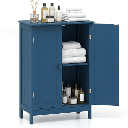2-Door Freestanding Wooden Bathroom Cabinet, Adjustable Shelf, Blue Floor Cabinets Blue at Gallery Canada