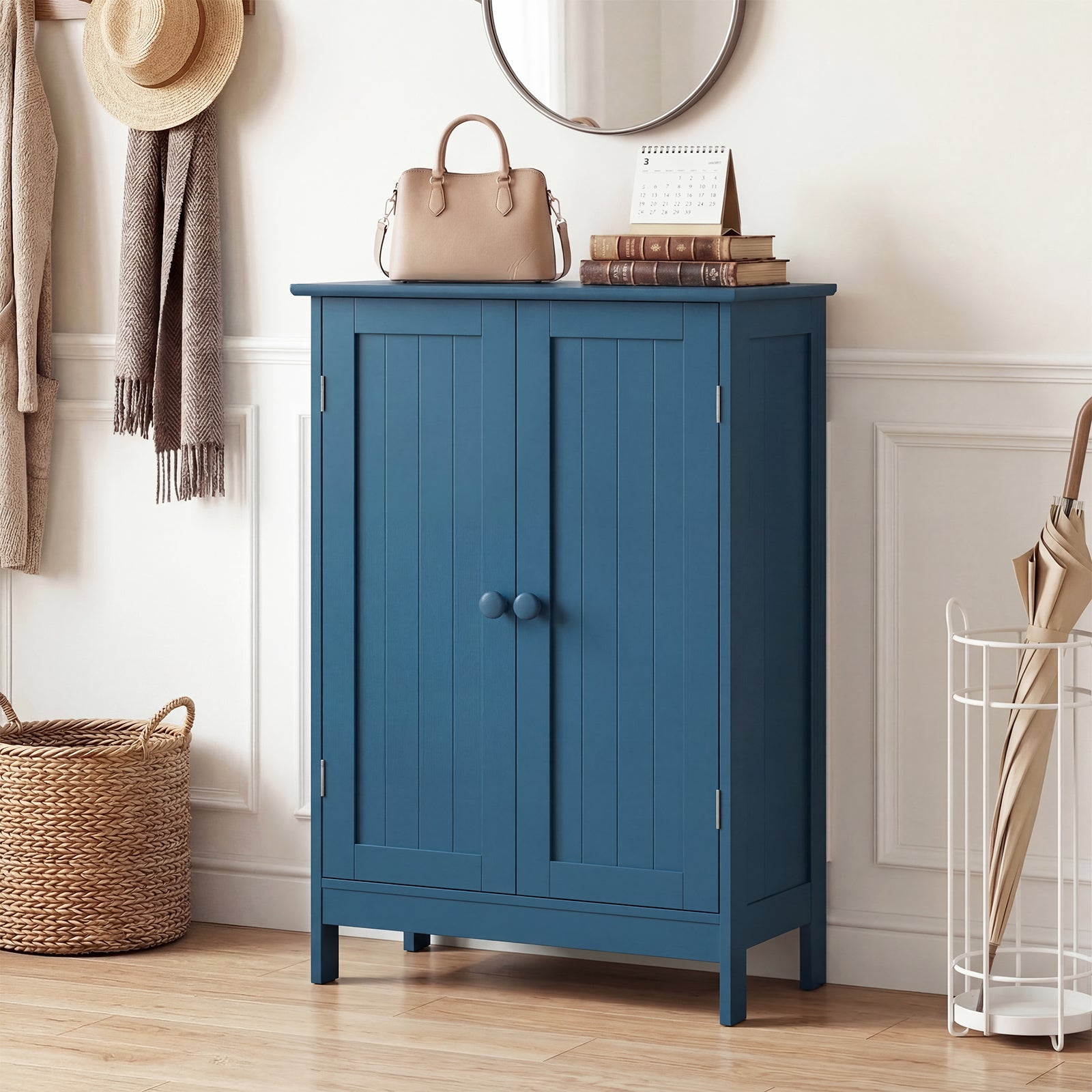 2-Door Freestanding Wooden Bathroom Cabinet, Adjustable Shelf, Blue Floor Cabinets at Gallery Canada