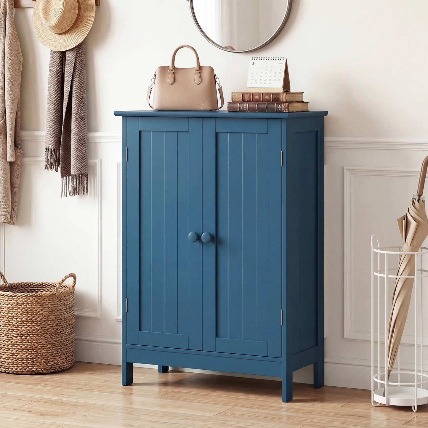 2-Door Freestanding Wooden Bathroom Cabinet, Adjustable Shelf, Blue Floor Cabinets at Gallery Canada