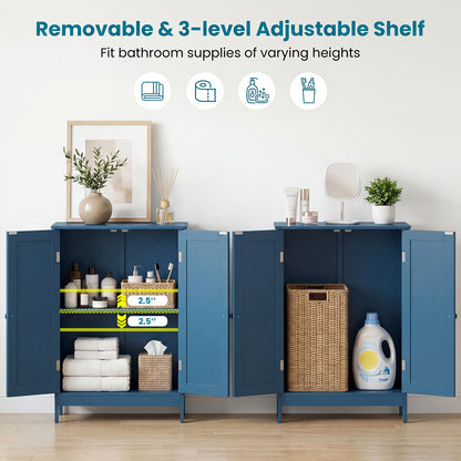 2-Door Freestanding Wooden Bathroom Cabinet, Adjustable Shelf, Blue Floor Cabinets at Gallery Canada