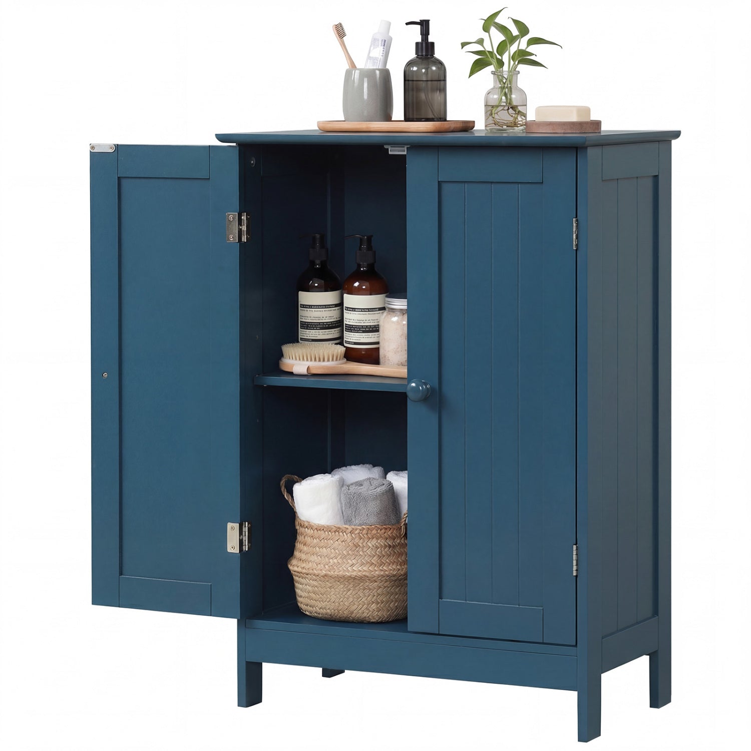 2-Door Freestanding Wooden Bathroom Cabinet, Adjustable Shelf, Blue Floor Cabinets at Gallery Canada